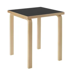 Artek Aalto table 80C, 60 x 60 cm, birch - black linoleum