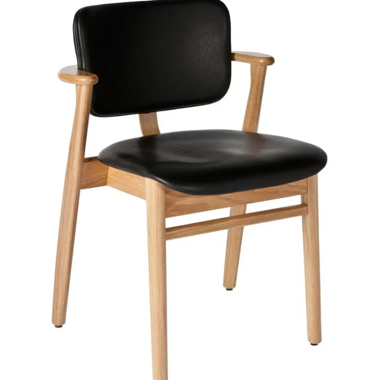 Artek Domus chair, lacquered oak - black leather
