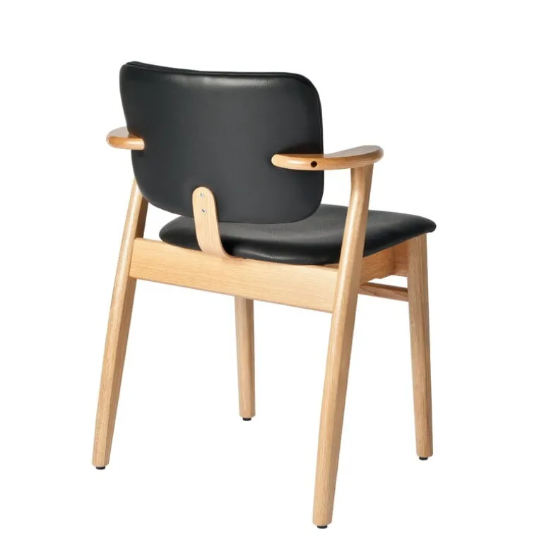 Artek Domus chair, lacquered oak - black leather