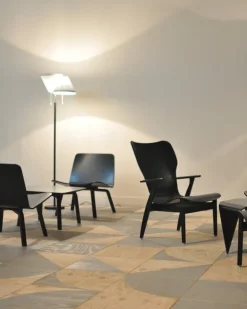 Artek Domus lounge chair, lacquered birch - black leather