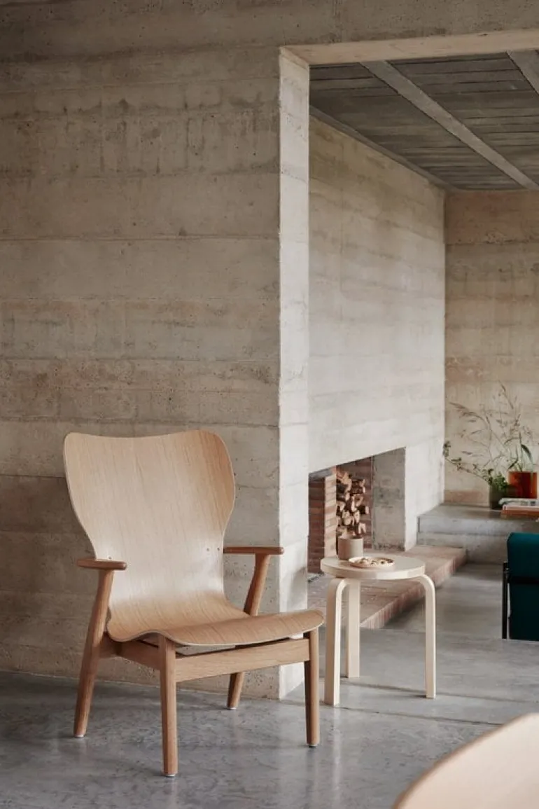 Artek Domus lounge chair, lacquered birch - black leather