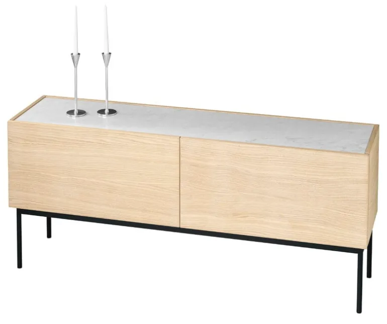 Asplund Luc cabinet 160 with drawers, marble top, white oak - char grey