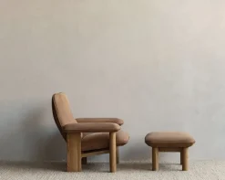 Audo Copenhagen Brasilia ottoman, oak - Dunes Camel leather