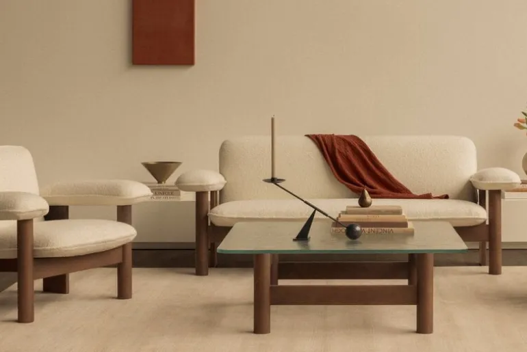 Audo Copenhagen Brasilia lounge chair, low back, dark stained oak - Baru white 0200