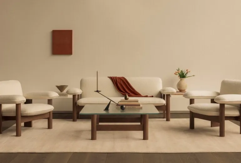 Audo Copenhagen Brasilia lounge chair, low back, dark stained oak - Baru white 0200