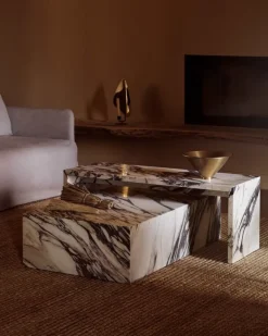 Audo Copenhagen Plinth Bridge table, Calacatta Viola marble