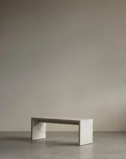 Audo Copenhagen Plinth Bridge table, white Carrara marble
