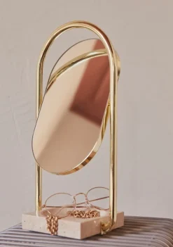 AYTM Angui table mirror, travertine - gold