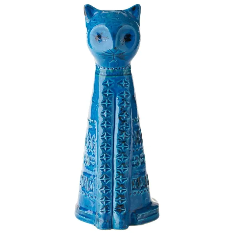 Bitossi High cat figure, Rimini blue