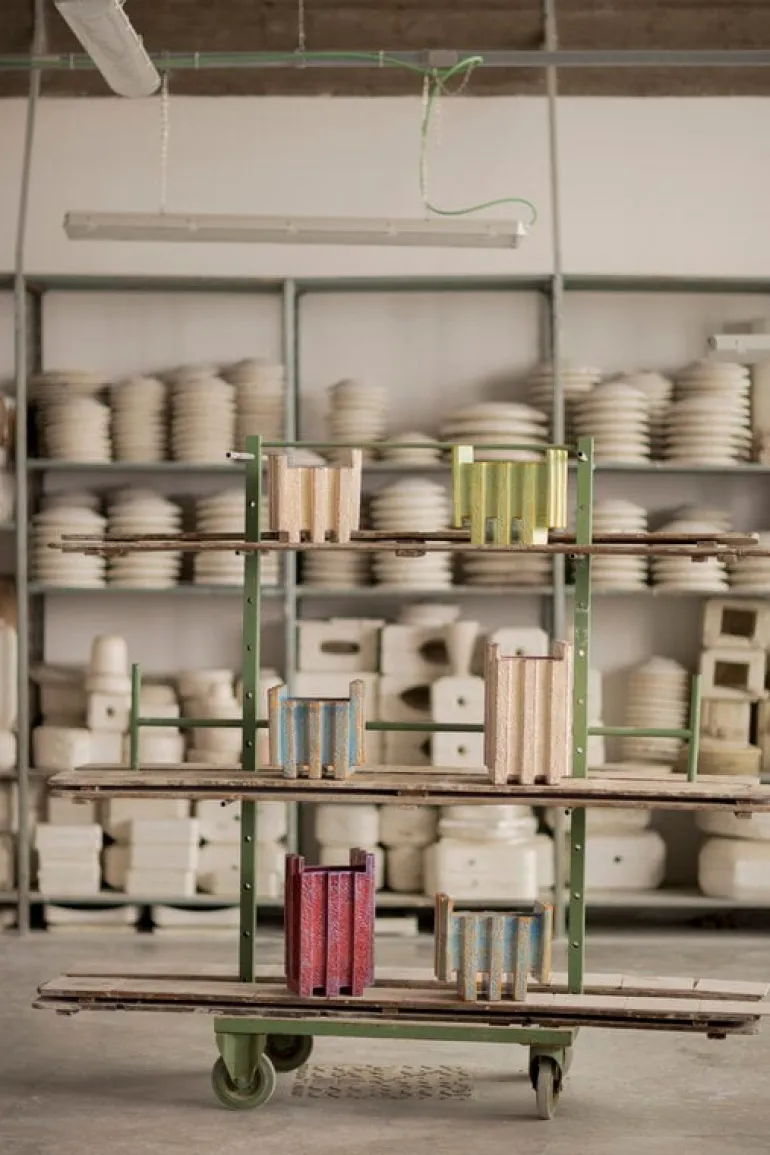 Bitossi Merlate vase, 30 x 18 x 30 cm, light blue - orange