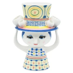 Bjørn Wiinblad Lady with Hat vase, 20,5 cm, blue