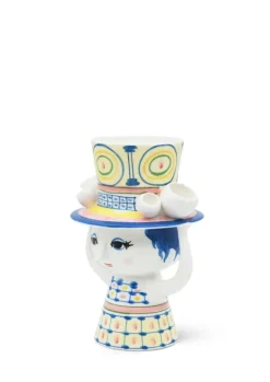 Bjørn Wiinblad Lady with Hat vase, 20,5 cm, blue