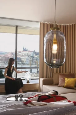 Bomma Lantern pendant, clear - patina gold