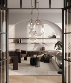 Bomma Tim pendant, medium, clear - brushed copper