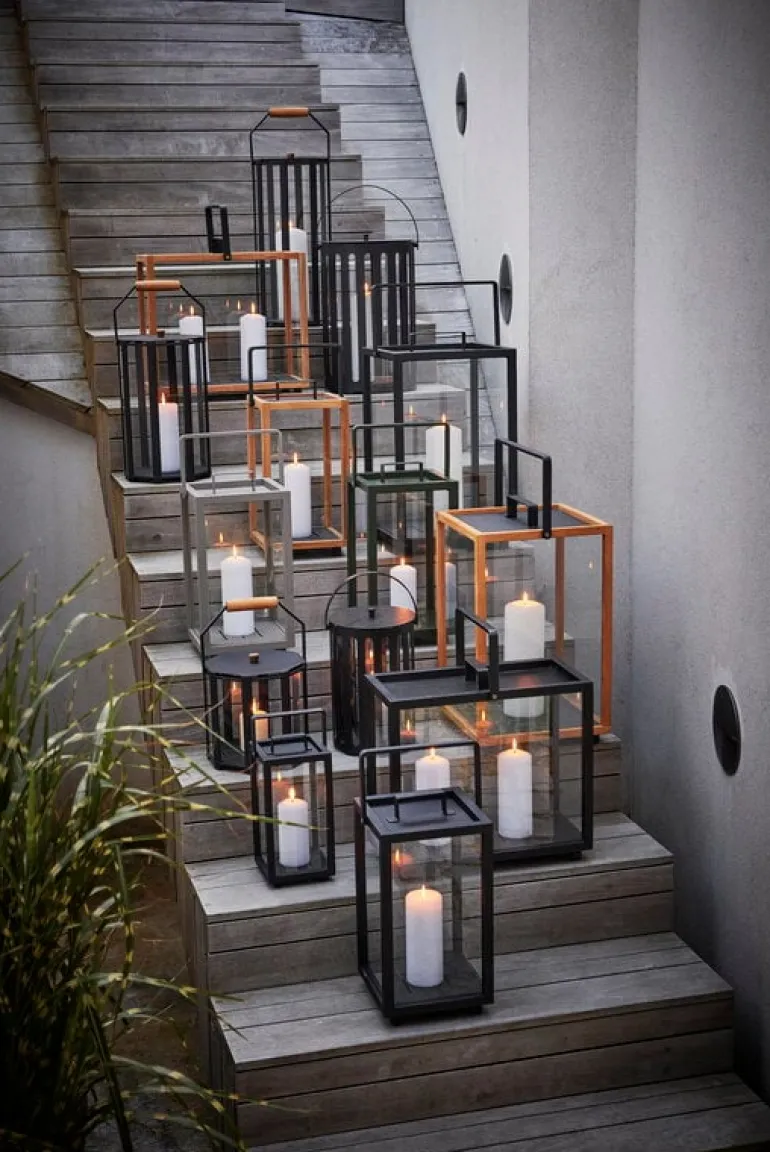 Cane-line Lightlux lantern with teak handle, S, lava grey