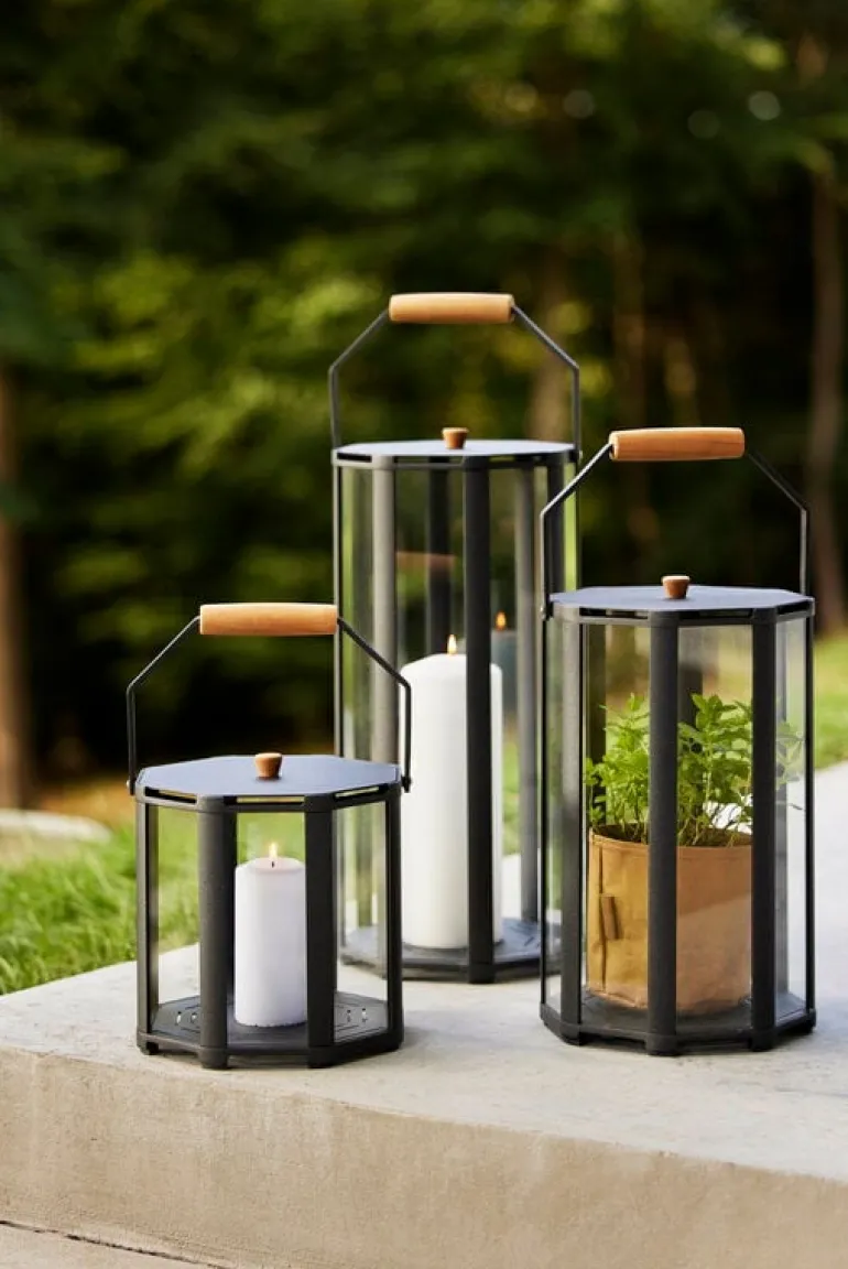 Cane-line Lightlux lantern with teak handle, S, lava grey