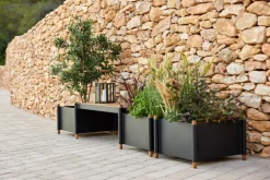 Cane-line Sticks bench for two planters, lava grey - teak
