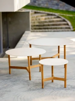 Cane-line Twist coffee table, diam. 45 cm, teak - travertine look