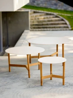 Cane-line Twist coffee table, diam. 70 cm, teak - travertine look