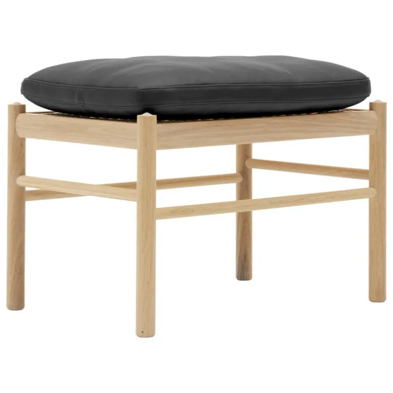 Carl Hansen & Søn OW149F Colonial footstool, oiled oak - black leather Thor 301