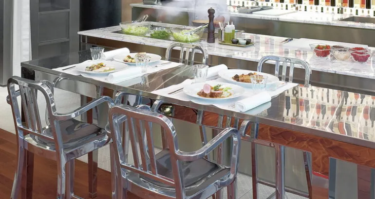 Emeco 1006 Navy armchair, brushed aluminium