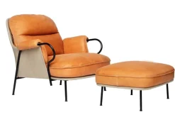 Fogia Lyra armchair, black steel - cognac leather