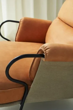 Fogia Lyra armchair, black steel - cognac leather