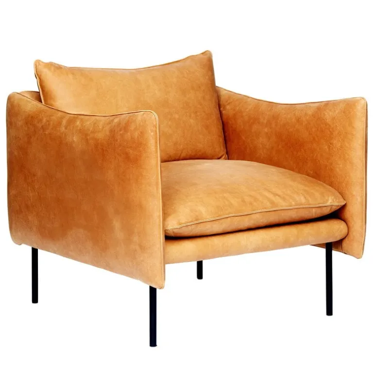 Fogia Tiki armchair, large, black steel - cognac leather