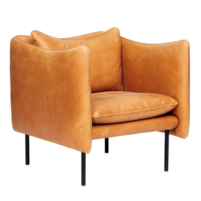 Fogia Tiki armchair, small, black steel - cognac leather