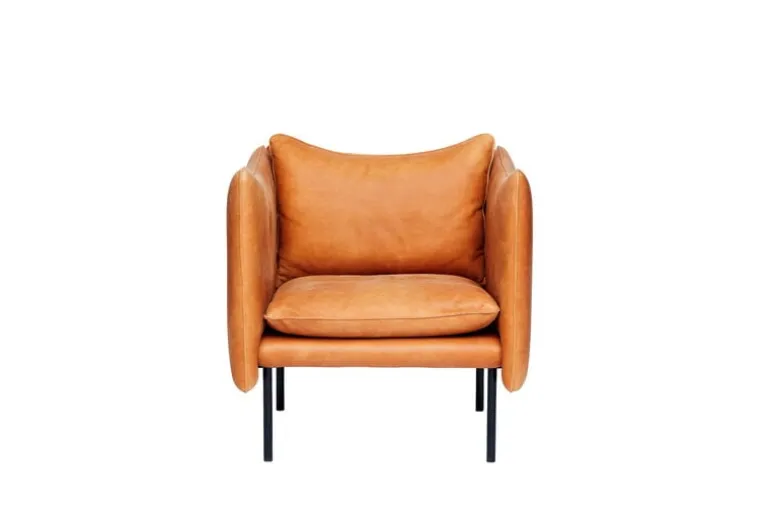 Fogia Tiki armchair, small, black steel - cognac leather