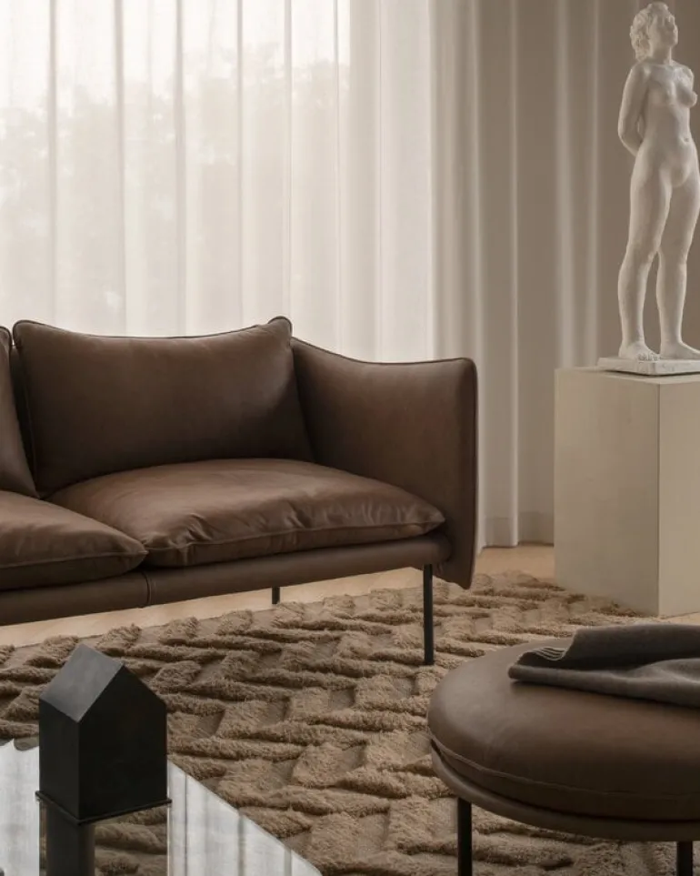 Fogia Tiki 2-seater sofa, anniversary edition, black steel - vintage tabacco