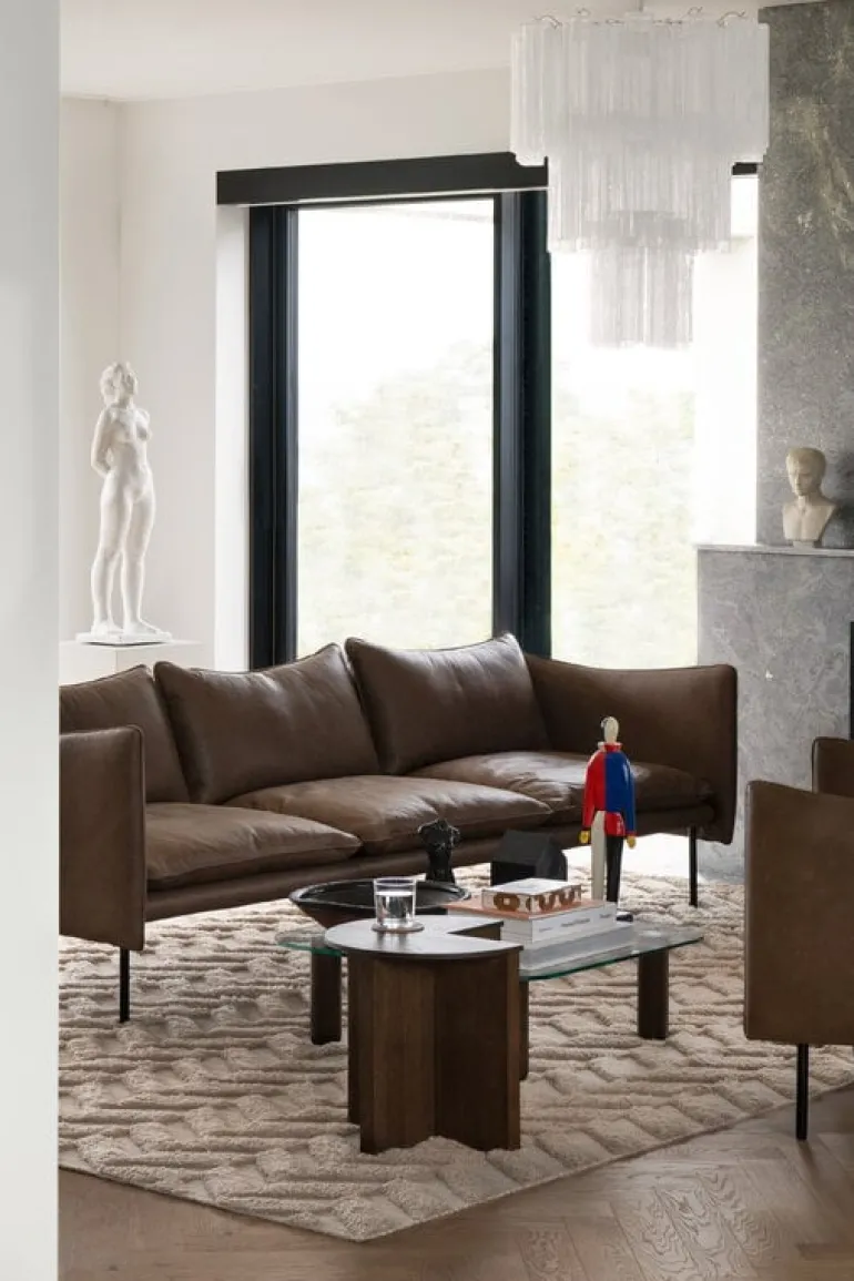 Fogia Tiki 3-seater sofa, anniversary edition, black steel - vintage tabacco