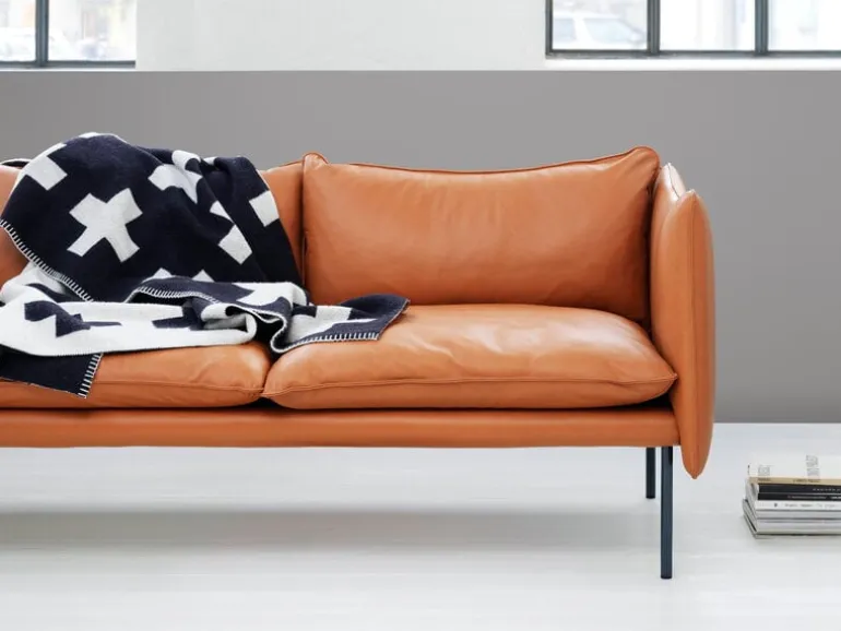 Fogia Tiki 3-seater sofa, black steel - cognac leather