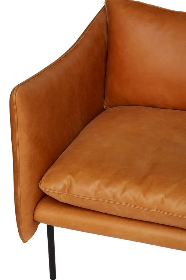 Fogia Tiki 3-seater sofa, black steel - cognac leather