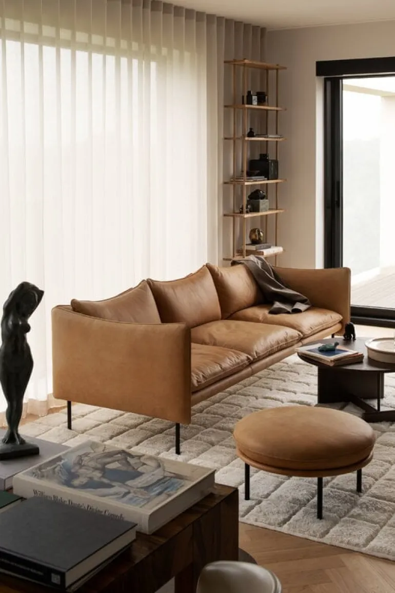 Fogia Tiki 3-seater sofa, black steel - cognac leather