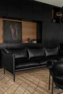 Fogia Tiki 3-seater sofa, black steel - black Elmosoft leather