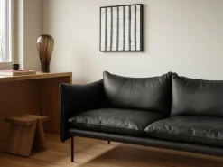 Fogia Tiki 2-seater sofa, black steel - black Elmosoft leather