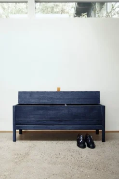 Form & Refine A Line storage bench, 111 cm, indigo blue stained ash