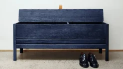 Form & Refine A Line storage bench, 111 cm, indigo blue stained ash