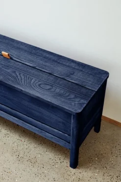 Form & Refine A Line storage bench, 111 cm, indigo blue stained ash