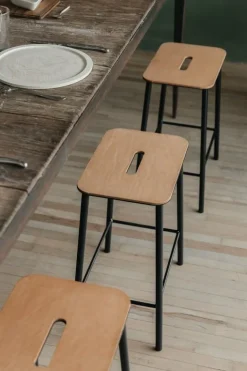 Frama Adam stool, 65 cm, natural leather - matt black