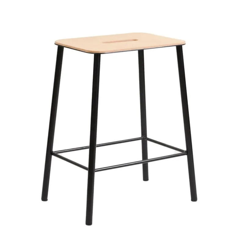 Frama Adam stool, 50 cm, natural leather - matt black