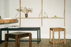 Frama Low Stool 01, warm brown wood