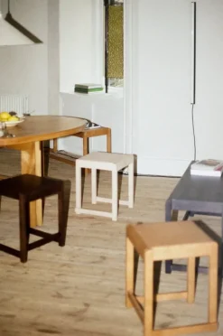 Frama Low Stool 01, warm brown wood