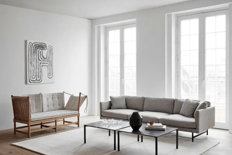 Fredericia Calmo 80 sofa, 3-seater, Ruskin 10 - black steel