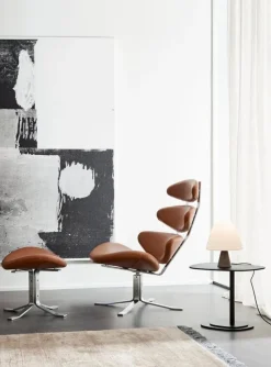 Fredericia Corona chair, brushed chrome - cognac leather