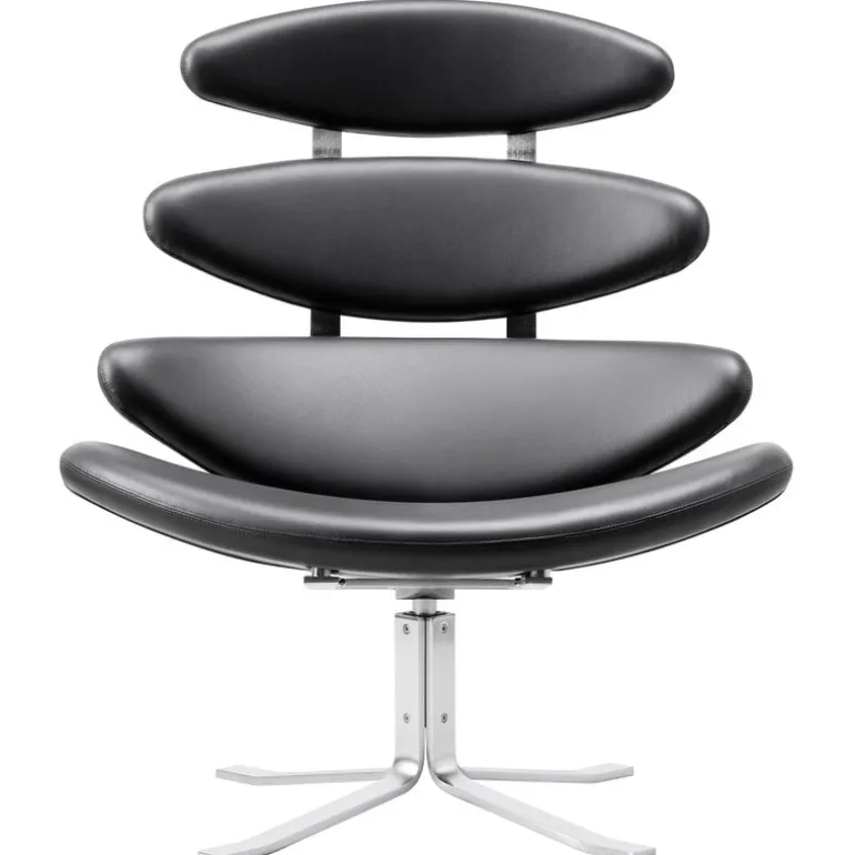 Fredericia Corona chair, brushed chrome - black leather