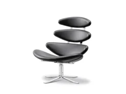 Fredericia Corona chair, brushed chrome - black leather