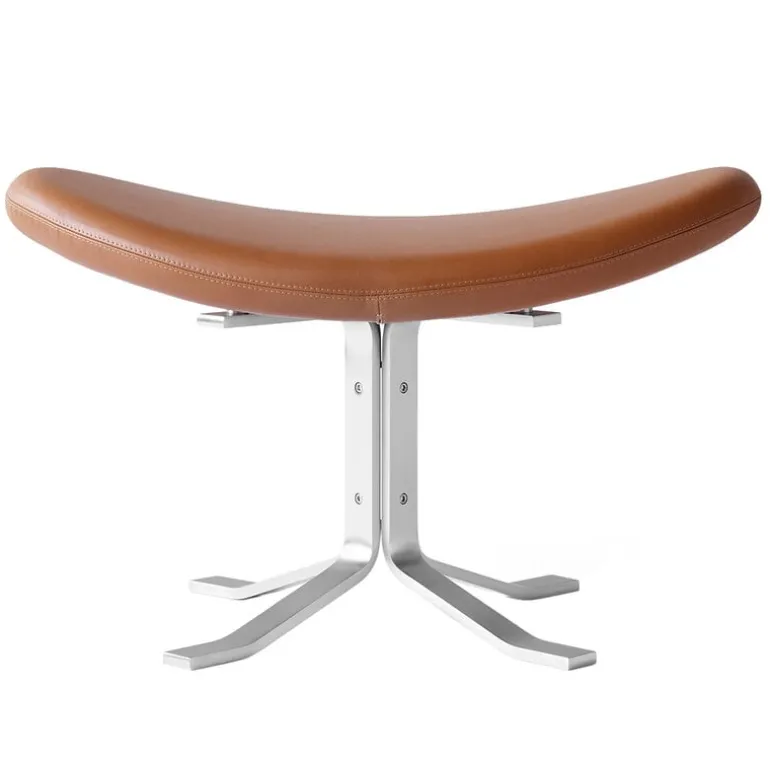Fredericia Corona ottoman, brushed chrome - cognac leather