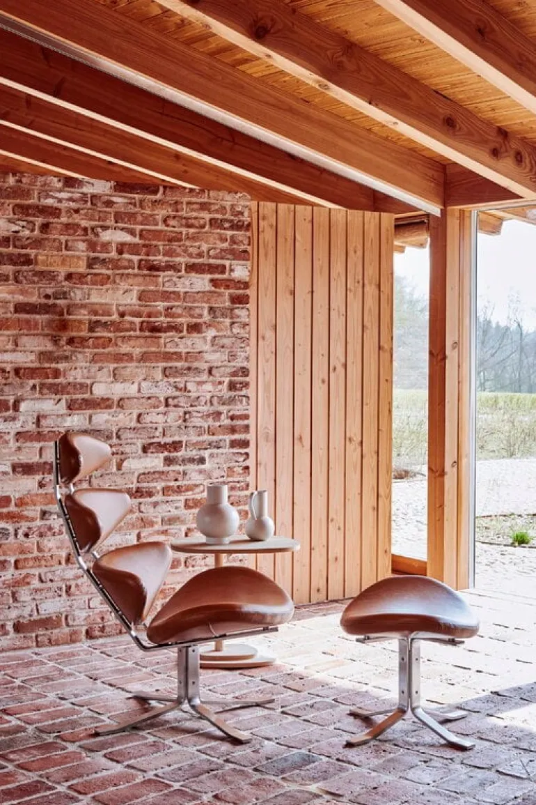 Fredericia Corona ottoman, brushed chrome - cognac leather